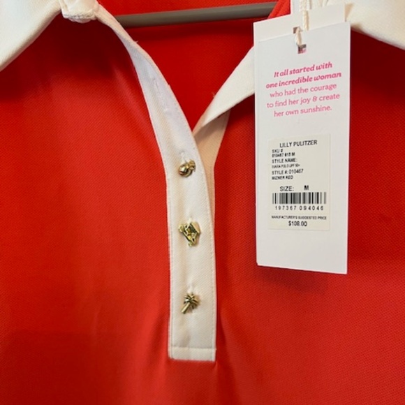 Lilly Pulitzer UPF50+ Imara Red Mizner (Salmon) Polo Tank -Size M -NEW w/tags - Picture 4 of 5